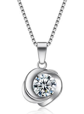 s925纯银项链玫瑰花白金吊坠韩版经典轻奢锆石浪漫花卉锁骨链首饰