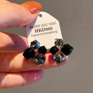 银针轻奢小众设计感立方体耳钉简约百搭精致高级感黑色方糖耳环