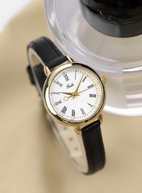 歌迪GEDI圆形复古女表罗马刻度百搭学生表皮带石英女士手表