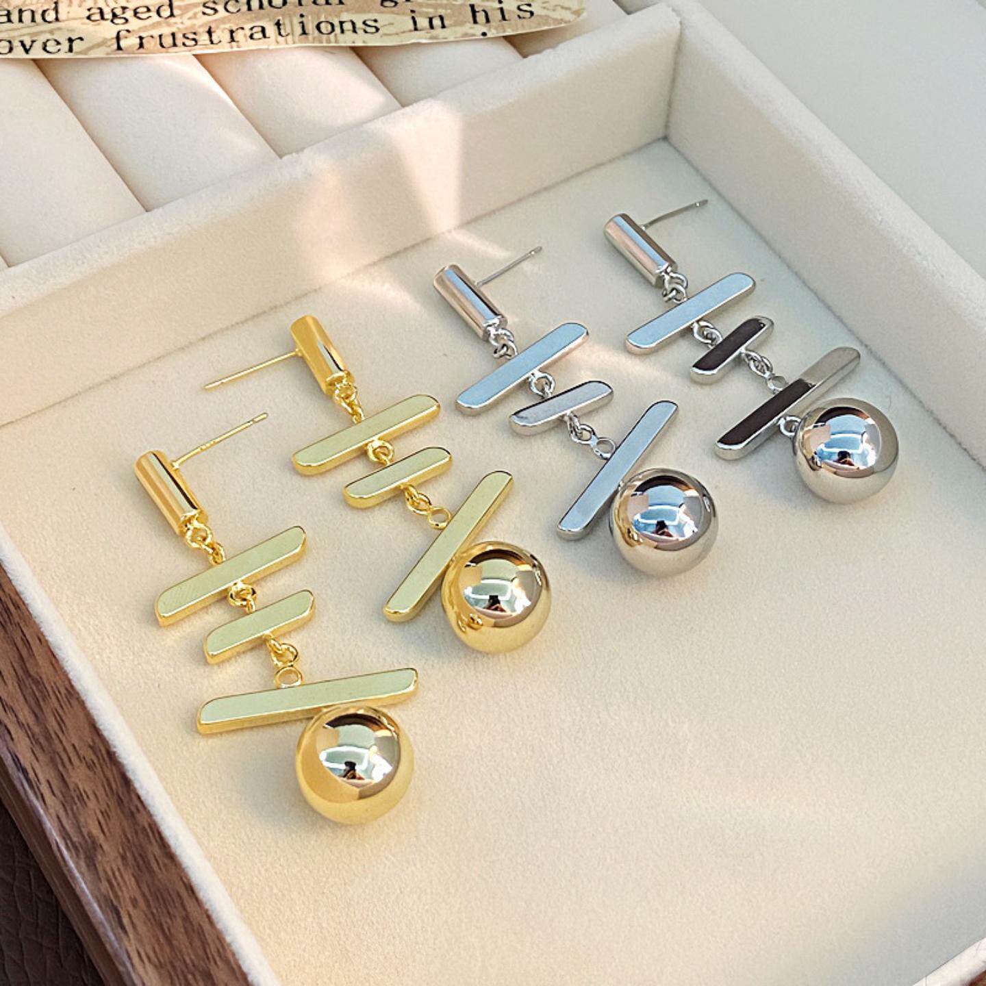 欧美复古风长款流苏球球耳环高级气质风几何耳坠百搭时尚通勤耳饰