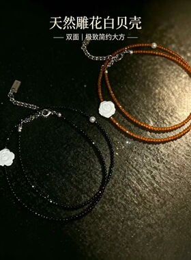 夜色玫瑰精致简约颈链天然双面雕