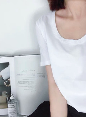 Guoxi定制 | 自留两件 ~鹅蛋大U领白色显锁骨万能搭短袖t恤
