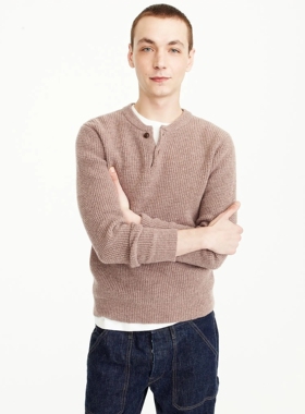 J.crew美式复古亨利领JC保暖纯羊羔毛衣针织衫秋冬羊毛衫男JCREW