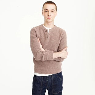 J.crew美式复古亨利领JC保暖纯羊羔毛衣针织衫秋冬羊毛衫男JCREW