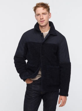 J.crew高端复古WB夏尔巴长绒保暖拼接工装驴夹克外套冬男JCREW
