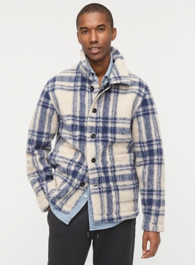 J.crew夏尔巴格纹保暖仿羊羔绒夹克外套男JCREW