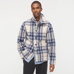 J.crew夏尔巴格纹保暖仿羊羔绒夹克外套男JCREW