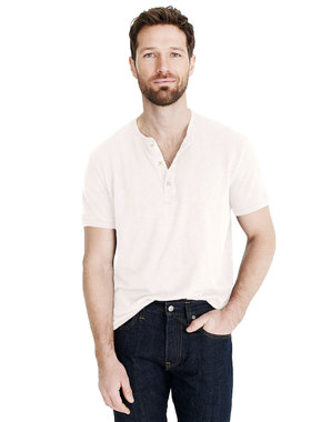 J.crew复古咔叽修身纯棉竹节亨利领短袖T恤体恤男打底纯色Jcrew