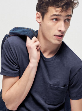 J.CREW阿美咔叽圆领口袋竹节棉复古基础打底短袖T恤成衣件染Jcrew