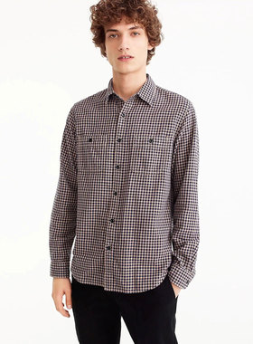 J.crew美式复古格子纯棉休闲潮双股纱法兰绒衬衫男长袖修身Jcrew