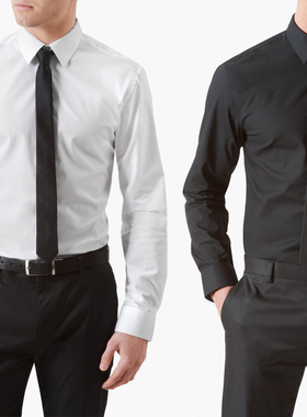 CK长袖衬衫衣男士修身商务休闲白色黑色\CalvinKlein美国正品