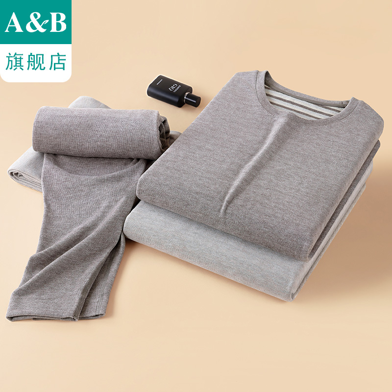 AB内衣驼绒男士圆领保暖套装