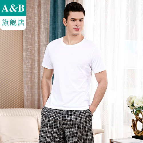 ab圆领透气运动宽松男士短袖衫