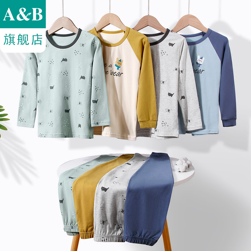 AB内衣男童刷绒圆领保暖套装
