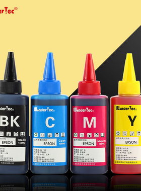 wondertec适用爱普生打印机L301黑色墨水 爱普生L360墨水L301四色墨水EpsonL1300 L111 201 L310彩色填充墨水