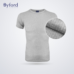 BYFORD/百富夏季新品男士纯棉圆领短袖T恤螺纹打底衫休闲MW8841