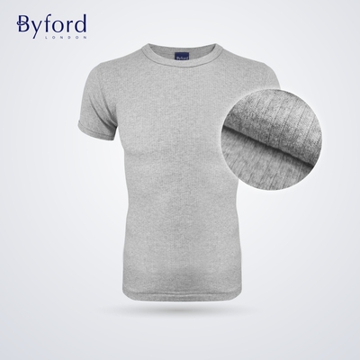 BYFORD/百富夏季新品男士纯棉圆领短袖T恤螺纹打底衫休闲MW8841