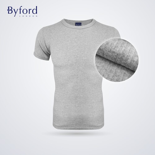 BYFORD/百富夏季新品男士纯棉圆领短袖T恤螺纹打底衫休闲MW8841