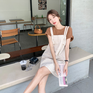 韩版宽松休闲背带裙女夏季2025新款百搭减龄T恤连衣裙图片
