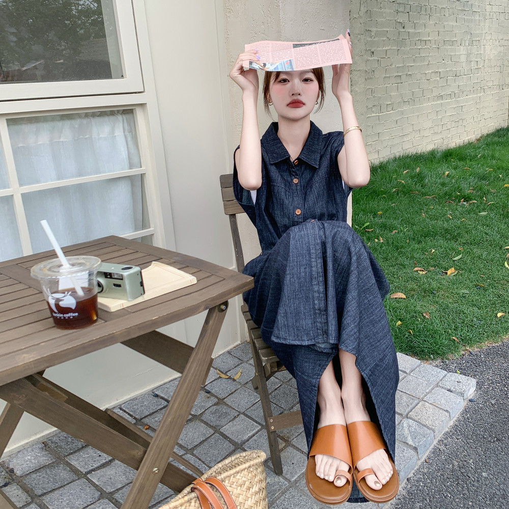 法式气质无袖牛仔衬衫连衣裙女夏2025新款收腰显瘦长裙爆款巨好看,女装连衣裙,浙宝157（原165A）