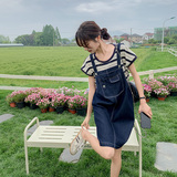 学院风牛仔连衣裙女夏薄款2025年新款背带裙内搭条纹上衣，女装连衣裙，浙宝157（原165A）
