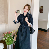 蕾丝拼接牛仔连衣裙女2025春季新款韩系学院风减龄收腰显瘦衬衫裙，女装连衣裙，浙宝157（原165A）