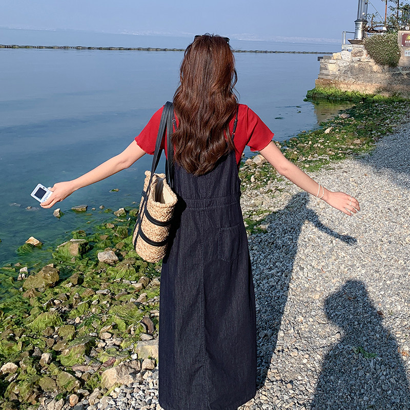 韩系学院风休闲套装女夏2025新款少女感减龄T恤牛仔吊带裙两件套,女装套装/套裙,浙宝157（原165A）