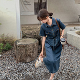 深蓝色复古牛仔连衣裙女2025夏季新款法式轻熟风气质显瘦衬衫长裙，女装连衣裙，浙宝157（原165A）
