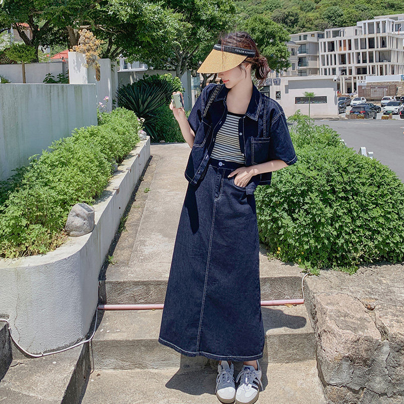 薄款休闲牛仔裙女2025夏季新款慵懒风简约时尚显瘦减龄,女装运动套装,浙宝157（原165A）