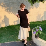 赫本风黑白拼接短袖连衣裙女2025夏季新款法式简约气质显瘦鱼尾裙，女装连衣裙，浙宝157（原165A）
