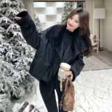 【现货】90白鸭绒羊羔毛皮毛一体羽绒服外套157-3333-P285K428，女装羽绒服，浙宝157（原165A）