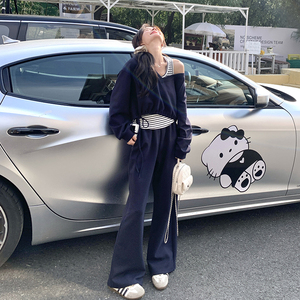 韩系减龄条纹背心卫衣女2025春季新款学院风小个子卫裤,女装运动套装,浙宝157（原165A）