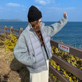 【现货】90白鸭绒针织拼接立领假两件羽绒服157-3309-P295K448，女装羽绒服，浙宝157（原165A）