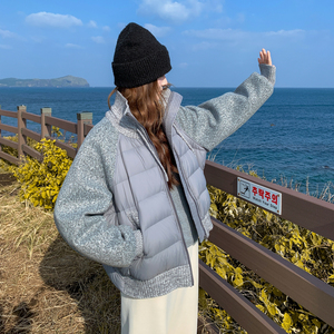 【现货】 90白鸭绒 针织拼接立领假两件羽绒服 157-3309-P295K448图片