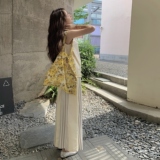 小清新少女无袖背心女夏季2025新款圆领宽松遮肚条纹阔腿裤两件套，女装套装/套裙，浙宝157（原165A）