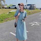 法式撞色牛仔连衣裙女2025夏季新款高级感气质收腰显瘦polo领裙子，女装连衣裙，浙宝157（原165A）