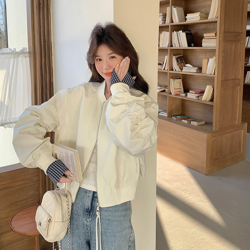 【数据好！现货】设计感拼接格子袖短外套157-8893-P135-K198，女装短外套，浙宝157（原165A）