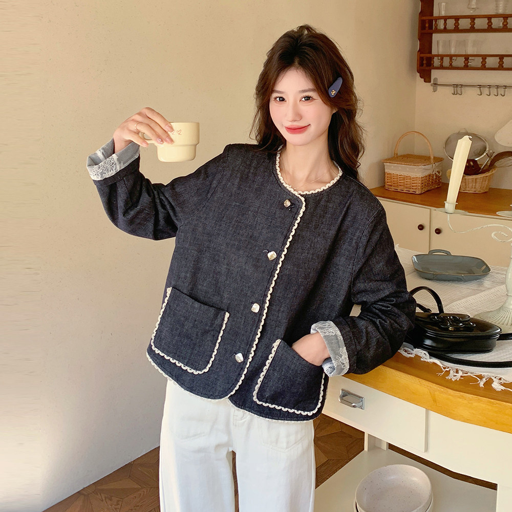蕾丝花边牛仔外套女2025春季新款独特设计感超好看小个子休闲上衣,女装短外套,浙宝157（原165A）