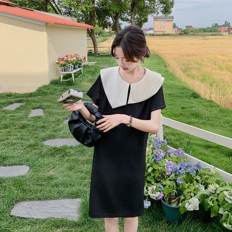 不规则设计感娃娃领连衣裙女夏2025新款小个子显瘦时尚气质小黑裙,女装连衣裙,浙宝157（原165A）