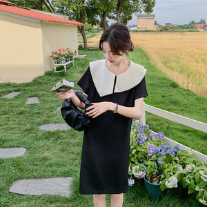 不规则设计感娃娃领连衣裙女夏2025新款小个子显瘦时尚气质小黑裙图片