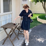 复古牛仔短袖连衣裙女2025夏季新款韩系穿搭休闲宽松显瘦中长裙潮，女装连衣裙，浙宝157（原165A）