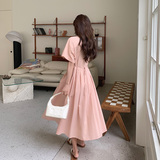 高级感粉色连衣裙女夏2024新款小清新简约韩系衬衫裙中长款爆款，女装连衣裙，浙宝157（原165A）