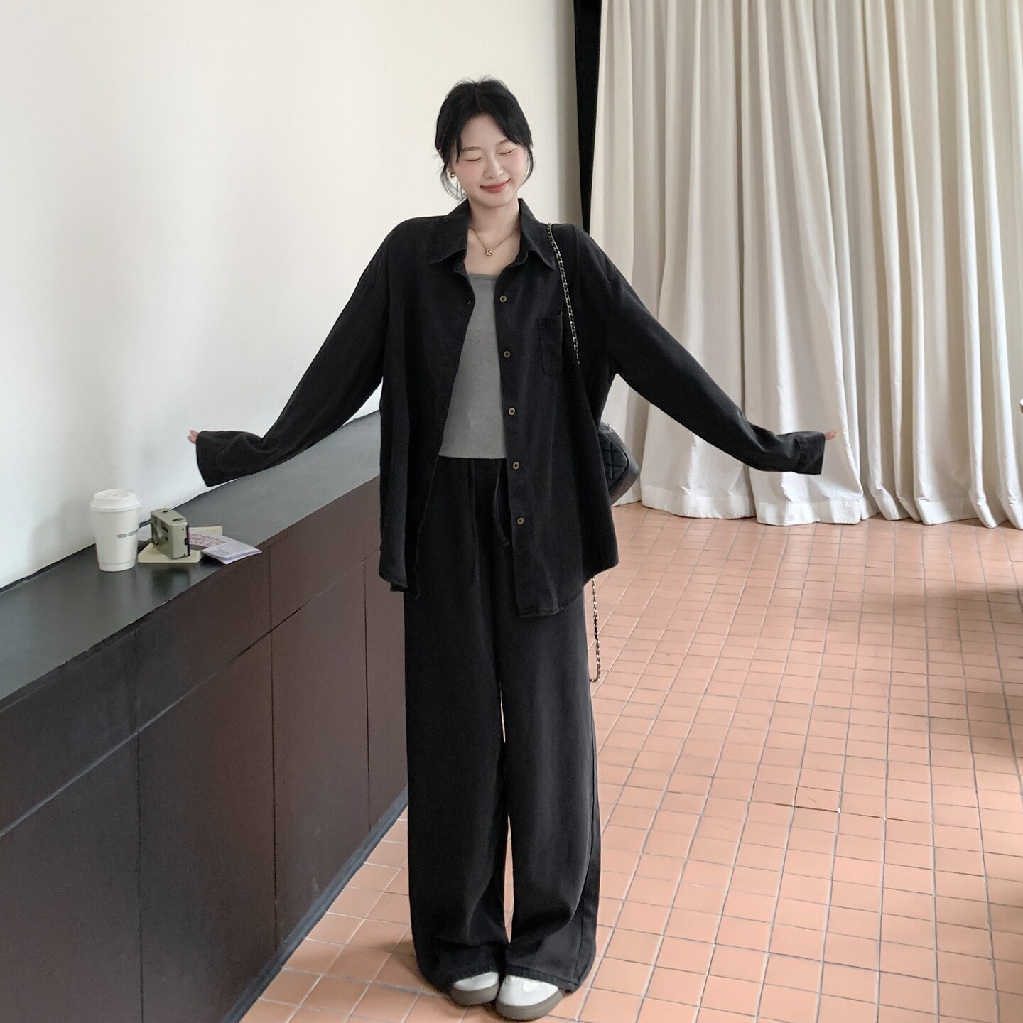 【现货！新款】牛仔衬衫阔腿裤套装157-2220-P175K258,女装套装/套裙,浙宝157（原165A）