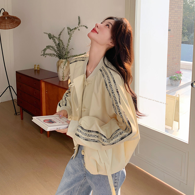 黄色蕾丝拼接棒球服外套女2025春季新款今年流行超好看小个子夹克图片