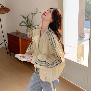 黄色蕾丝拼接棒球服外套女2025春季新款今年流行超好看小个子夹克图片