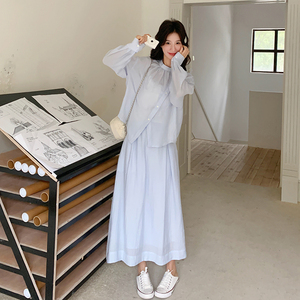 设计感长袖衬衫半身裙套装女2025春新款韩系清冷感宽松气质两件套图片