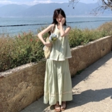 小香风蕾丝条纹无袖半身裙套装女夏2025新款甜美两件套漂亮温柔风，女装套装/套裙，浙宝157（原165A）