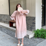 粉色气质法式刺绣连衣裙女2025夏季新款韩系重工拼接蕾丝显瘦长裙，女装连衣裙，浙宝157（原165A）