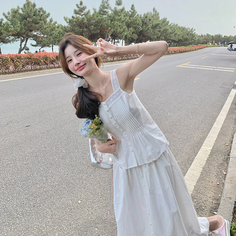 白色初恋甜美减龄度假套装新款无袖吊带半身裙两件套连衣裙女夏季,女装套装/套裙,浙宝157（原165A）