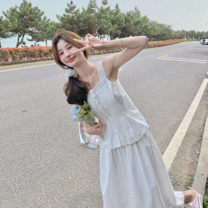 白色初恋甜美减龄度假套装新款无袖吊带半身裙两件套连衣裙女夏季图片